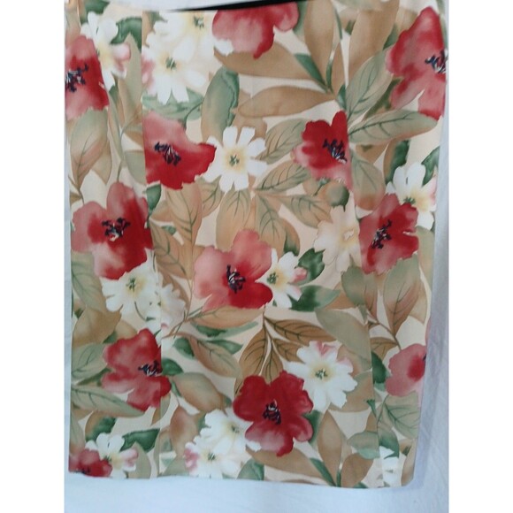 Talbots Silk/Cotton-Tans- Red- Floral Skirt W-18/ Side Zipper/ Lined-Fall Colors - Picture 7 of 16